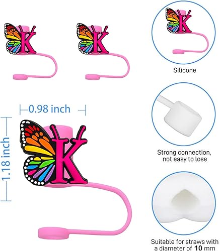Miniatura 3 de 2 tapas de popote para copa Stanley, 0.394 pulgadas (0.394 in), hermosa mariposa compatible con vasos Stanley, a prueba de polvo, reutilizable, de
