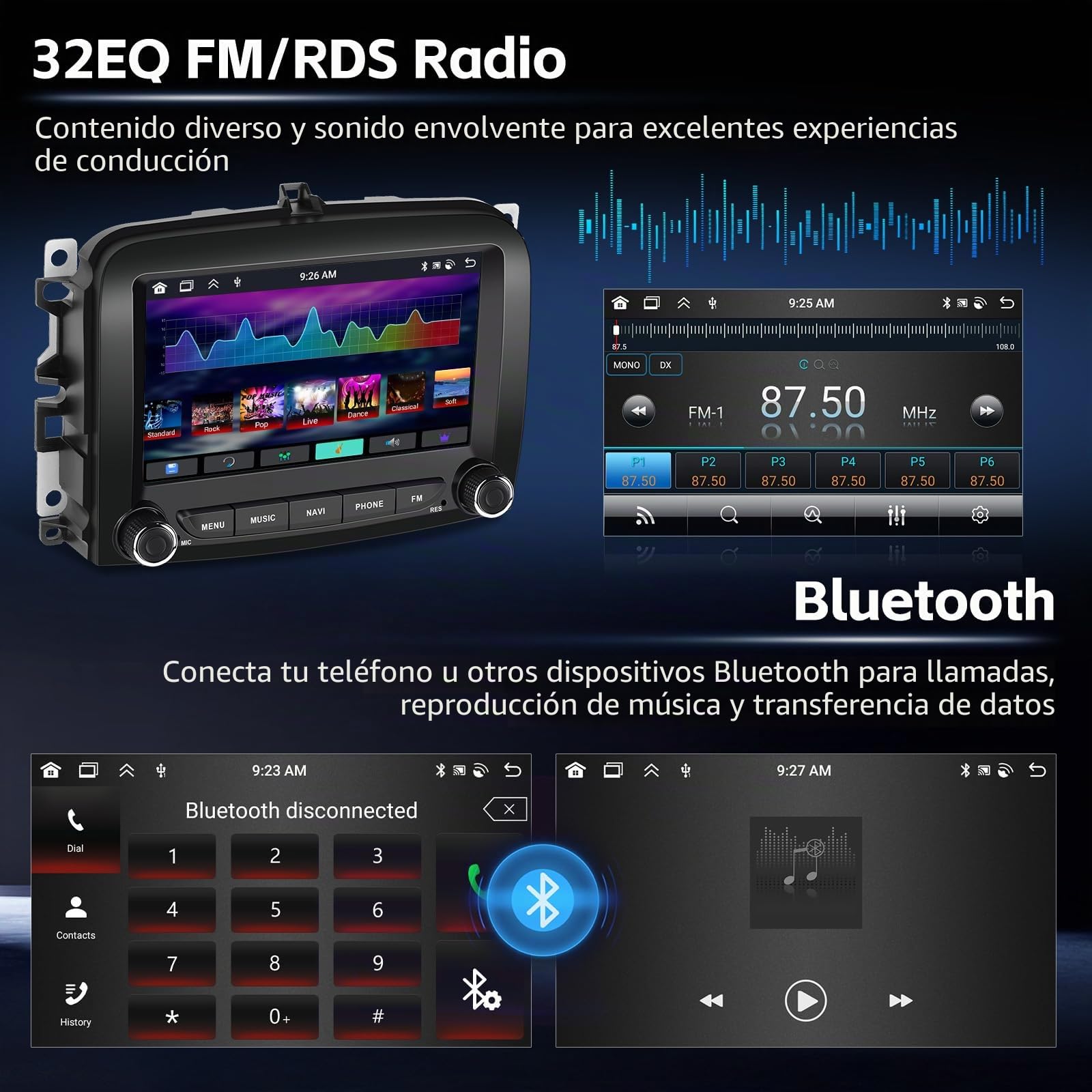 Hikity 4+64G 7" Radio Android para FIAT 500L 2012-2016 Wireless CarPlay