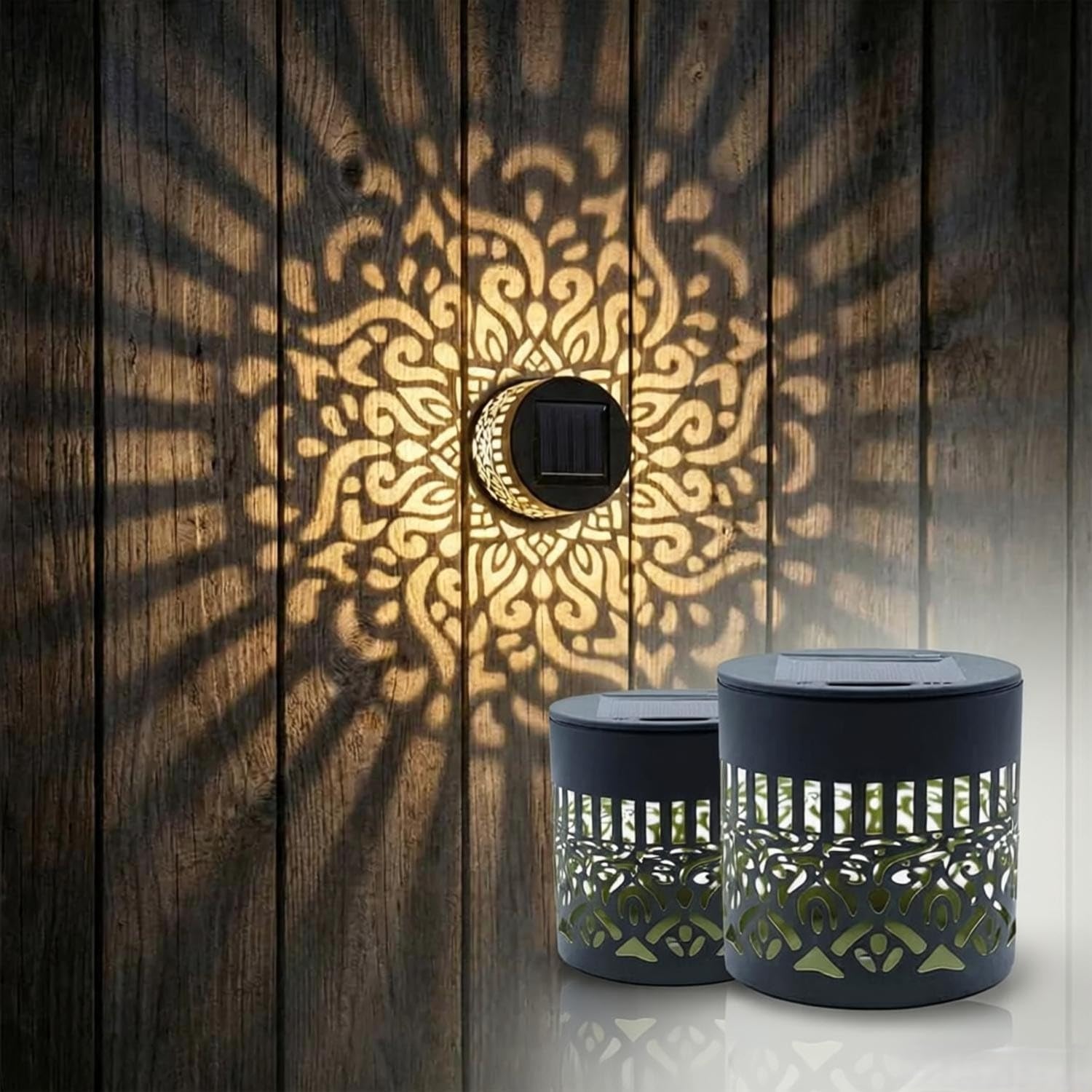 Decorative Solar Mandala Lights, Metal Solar Powered Outdoor Deck Step Wall Lights, Mandala Theme Waterproof Fence Light for Garden Post Patio Backyard Yard Decor（2psc）