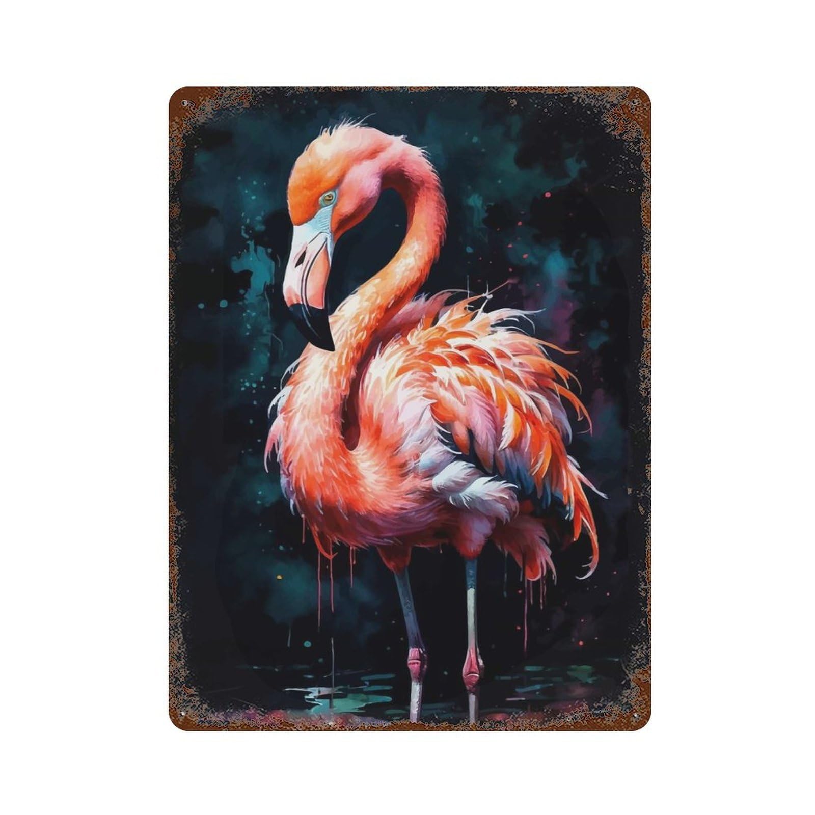 Rust Effect Pink Flamingo Watercolor Vintage Rust Metal Sign 15.7"x11.8", Classic Wall Plaque for Shed, Workshop And Garage Wall Decor