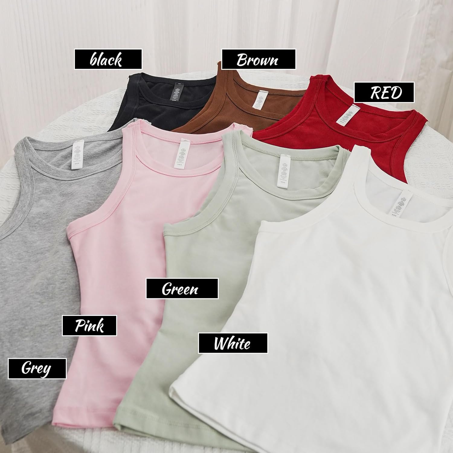 Womens Sleeveless Racerback High Neck Casual Basic Softembrace Cotton Fitted Tank Top - Image 3