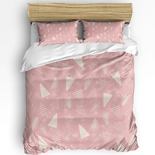 Shine-Home Christmas 3 Pieces Duvet Cover Set, Washed Microfiber Bed Comforter Duvet Cover Queen Size with 2 Pillowcases, Zipper & Ties Quilt