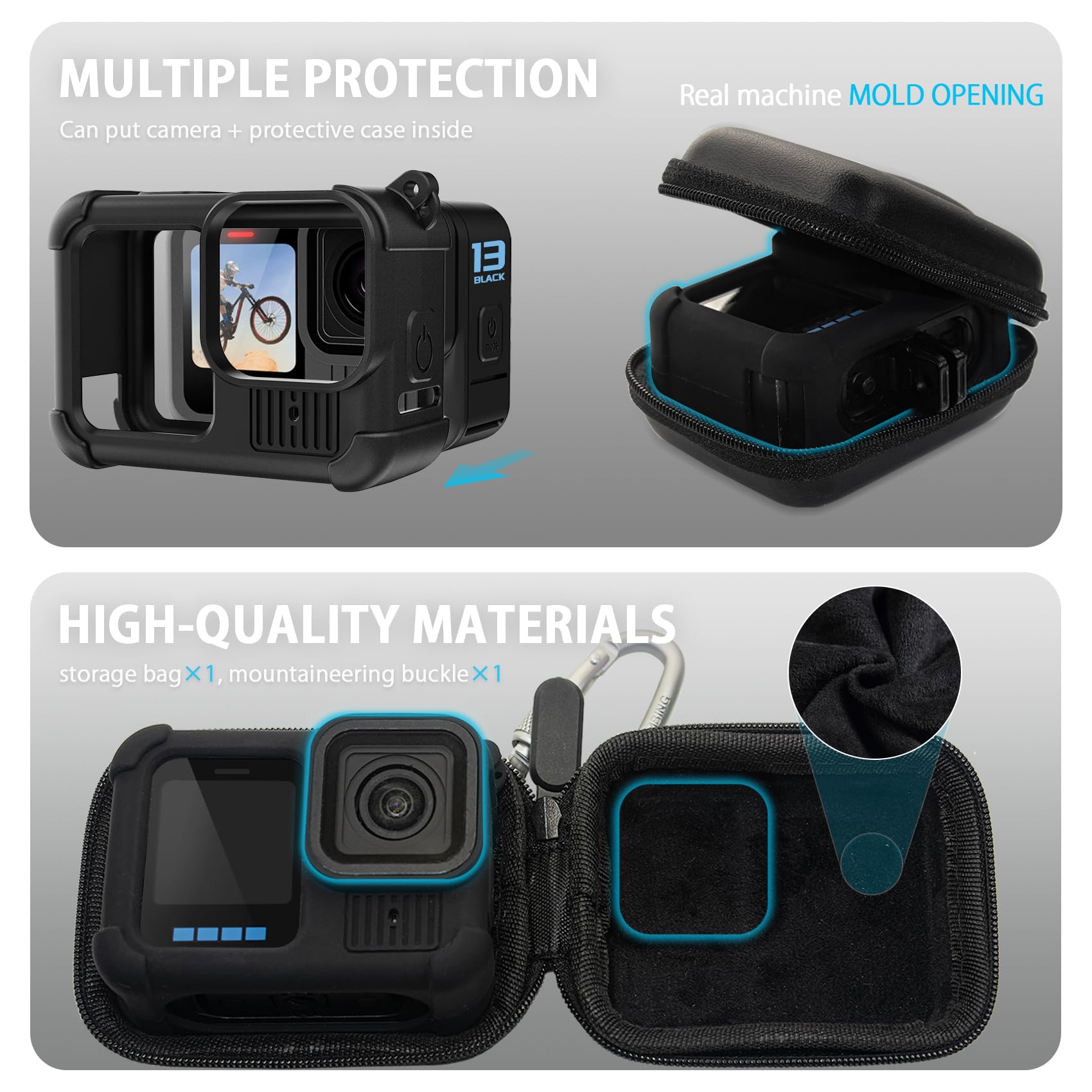 FitStill Set Protezione Go Pro Hero 13 Nero Poliuretano Silicone Coperchio Batteria Pellicola Copriobiettivo Cordino