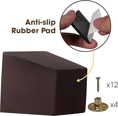 Miniatura 4 de VASGOR Juego de 4 patas de madera para muebles (broca incluida) patas cuadradas para sofá, patas de sofá, patas de repuesto modernas de mediados de