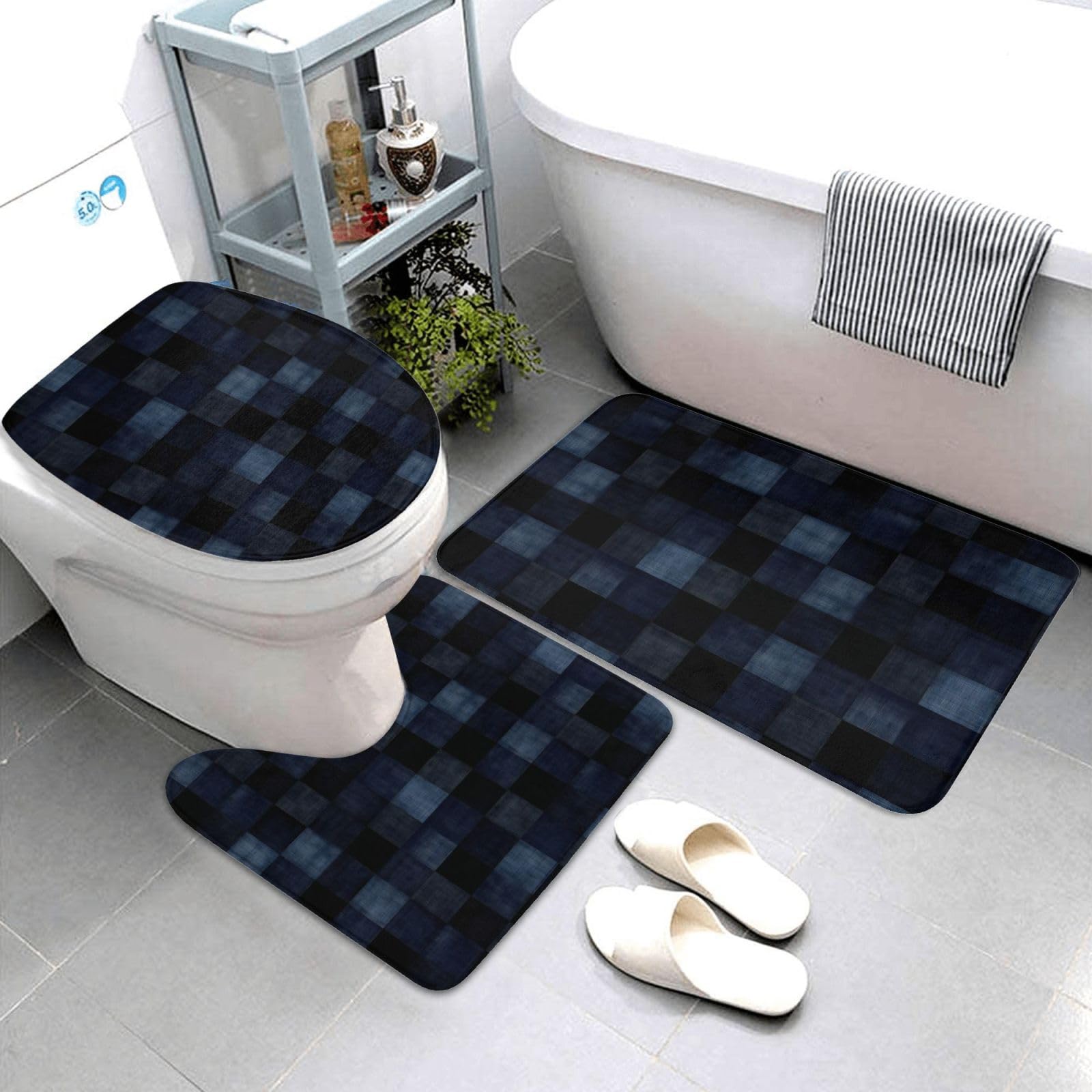 Tapis de salle de bain écossais bleu pour créer une ambiance cosy