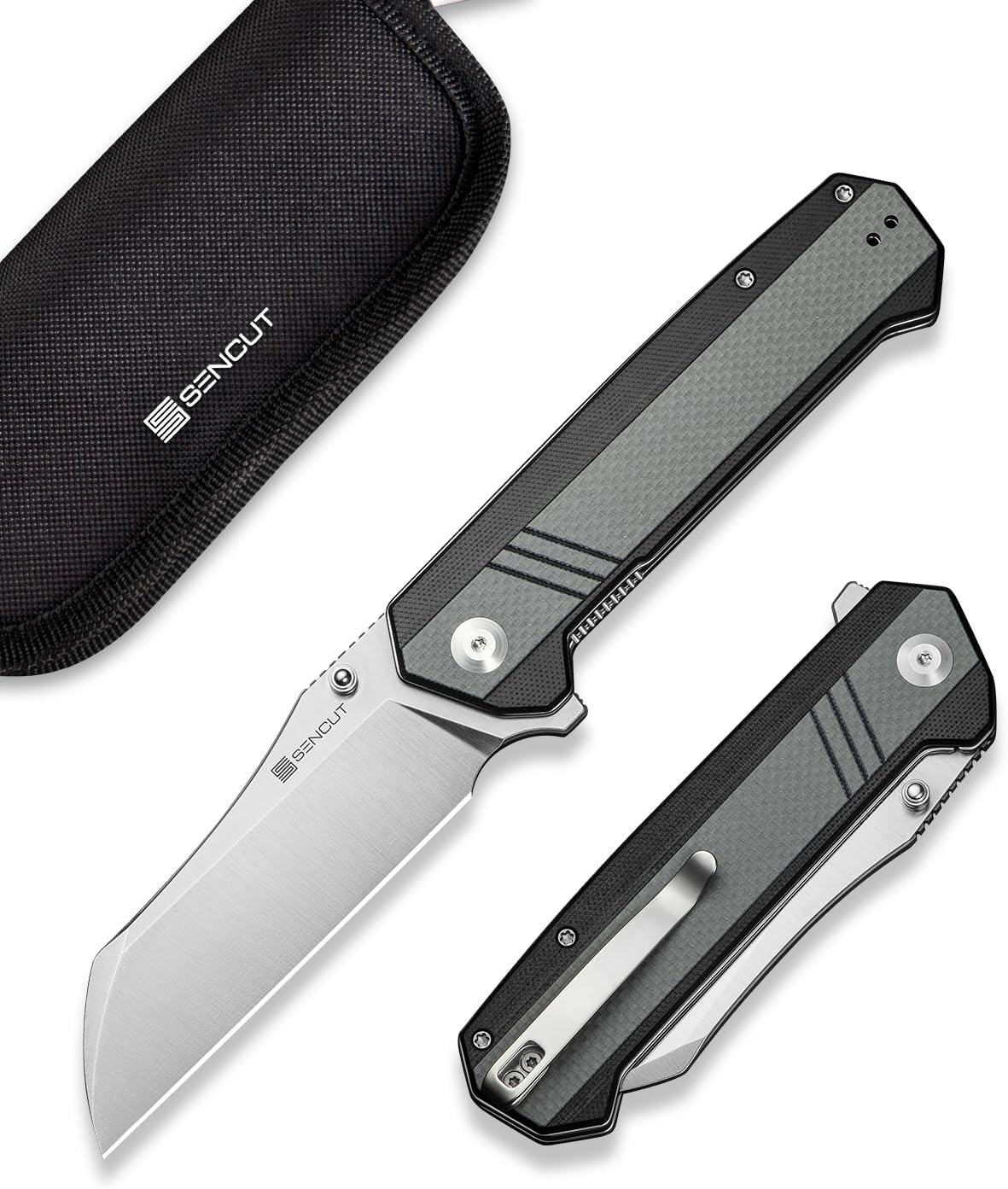 SENCUT Draxor Folding Pocket Knife for EDC, Camping Knife with 3.7'' 9Cr18MoV Blade & G10 Handle, Gift for Men Women (Black)