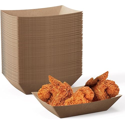 JOLLY CHEF 2lb Paper Food Trays, 100 Pack Disposable Paper Boat, Serving Boats, Food Holder Trays for Snacks French Fries Nachos Hot Dog Tacos BBQ Party
