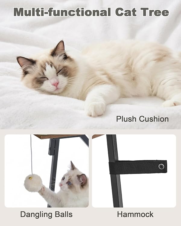 VERSASKY 46-Inch Modern Cat Tree Tower for Large Cats, Multi-Level Cat Tower with Playful Toy Balls, Large Perch, Cat Condo, Removable Pads, White by VERSASKY - Used condition - Image 7