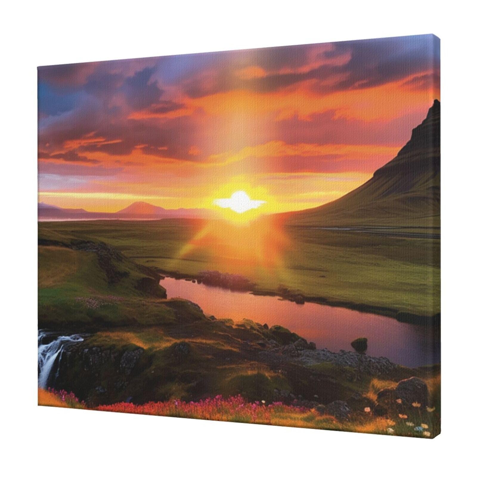 FodPand Iceland Sunset Canvas Wall Art for Living Room Wall Decor 20"x24" Modern Artwork Painting Pictures Hanging Canvas Prints Aesthetic Wall Art for Bedroom Bathroom Office Wallart Decor