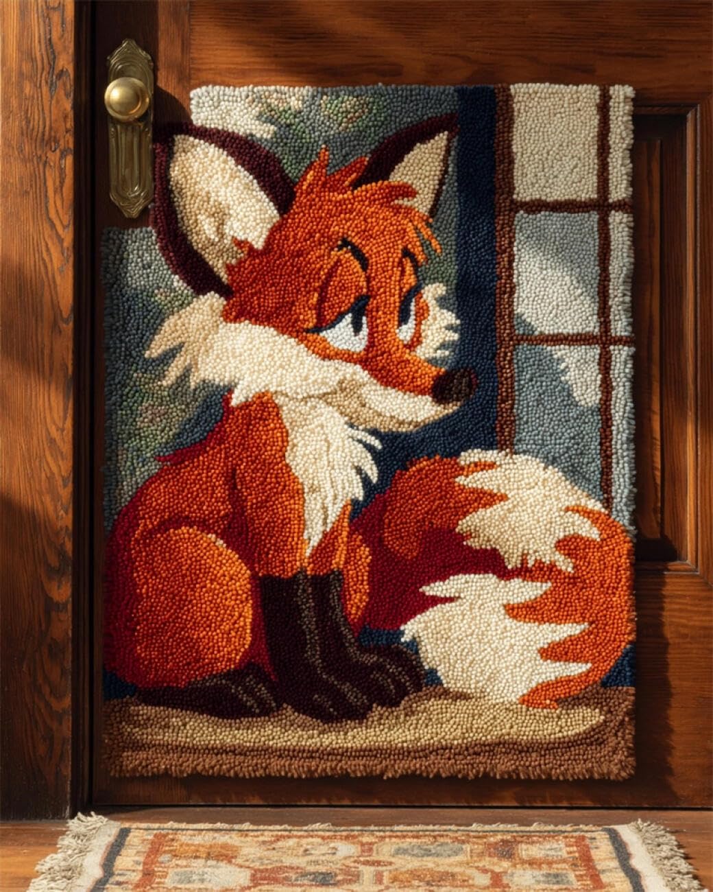 AMBATTERY Knüpfteppich Set Vorgedruckt Cartoon-Fuchs 90x120cm