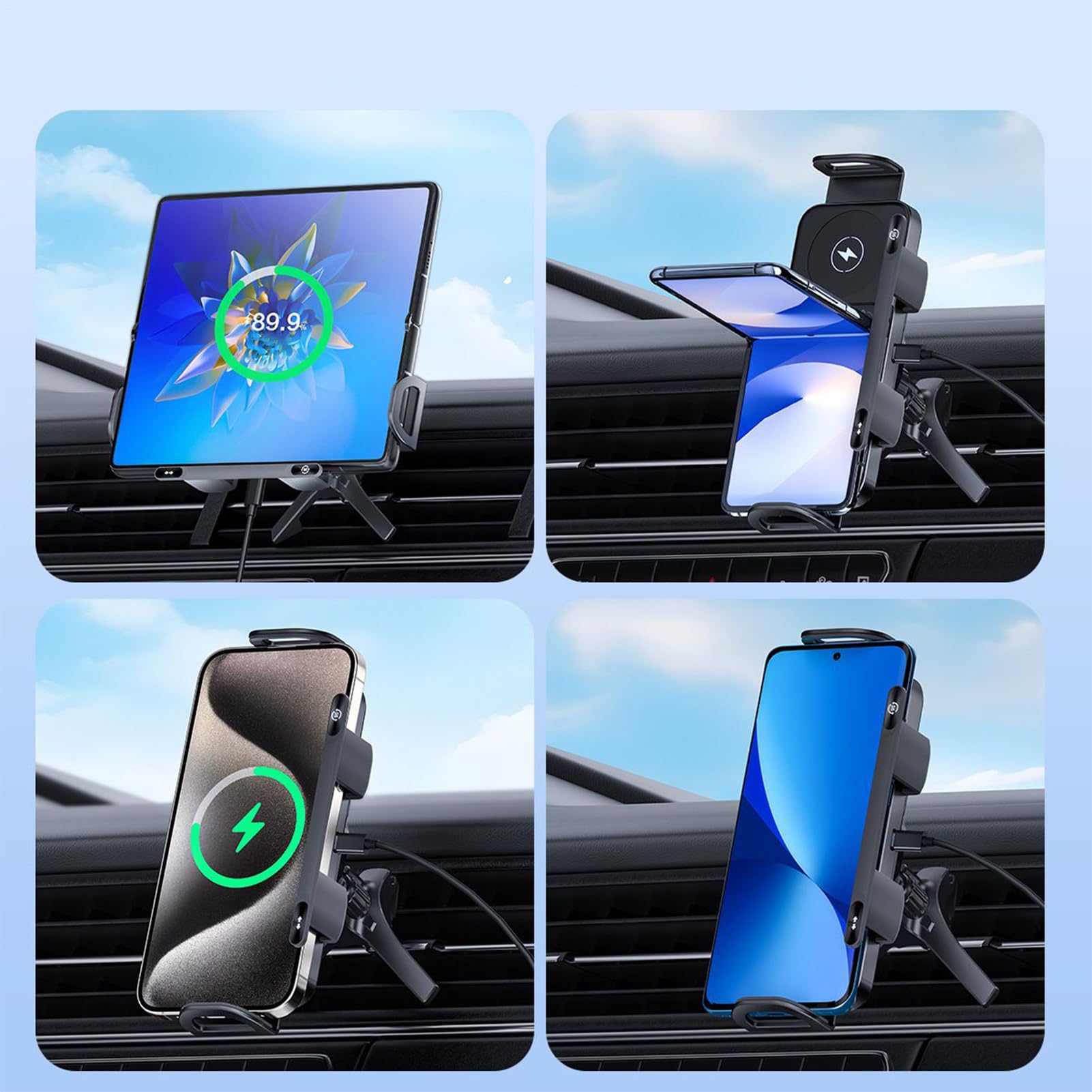 Soporte Móvil Coche Ajustable y antideslizante, para rejilla de ventilación | Soporte Cargador Magnético Plegable Para Teléfono De Coche Compatible con tablet y viajes