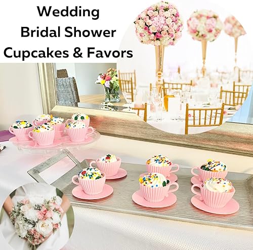 Miniatura 5 de Evelots Moldes para hornear cupcakes  Juego de tazas de té de silicona  Juego de 48 piezas  Apto para horno  Antiadherente  Tazas para magdalenas