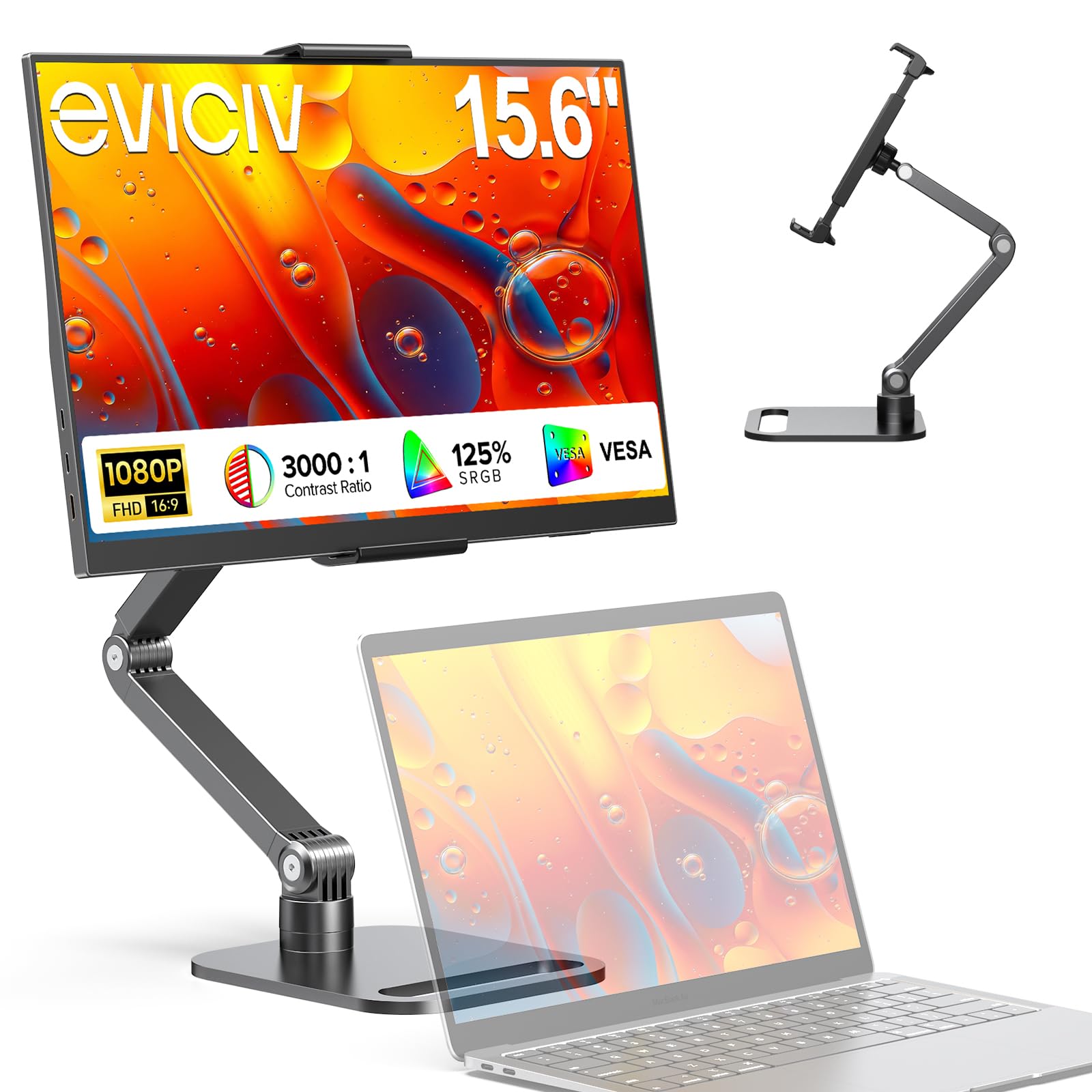 EVICIV Portable Monitor mit Klappständer 15.6" 125%sRGB 3000:1 Matt EyeCare