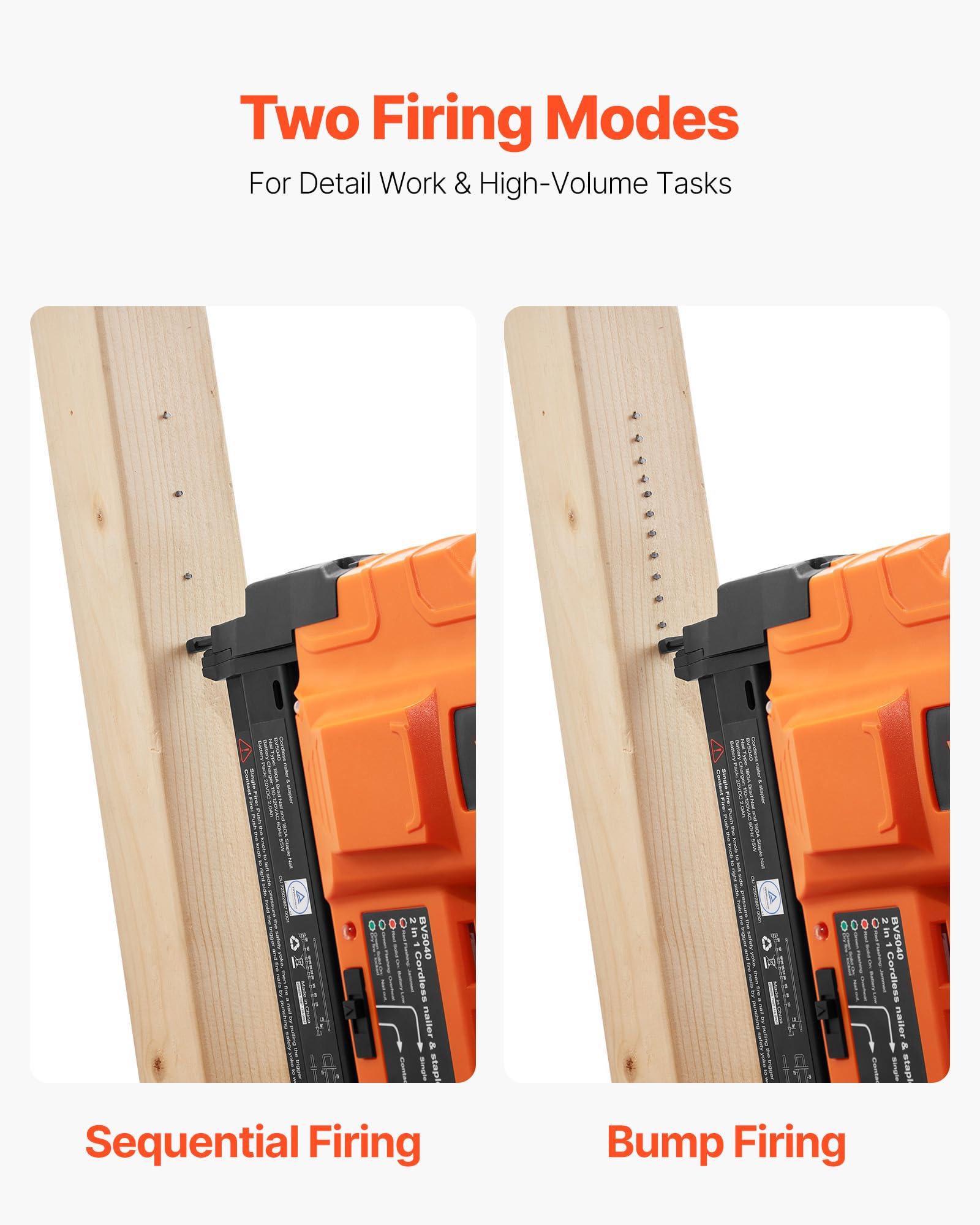 VEVOR 2 in 1 Akku-Nagler 18 Gauge 20 V Akku-Nagler und Tacker, 100 Nägel/min, mit 500 Nägeln & 500 Klammern & 2,0 Ah Lithiumbatterie & Ladegerät, für Heimwerkerarbeiten Holzbearbeitung Orange