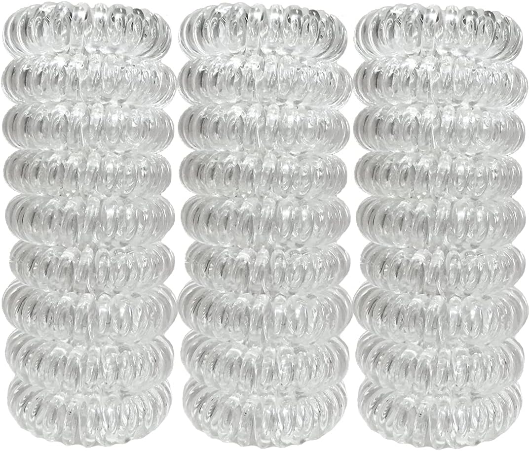 27 Pieces Spiral Coil Hair Ties: Waterproof Elastic Traceless Ponytail Holders, Colorless 1.58inch (4cm) No Crease Hair Bands