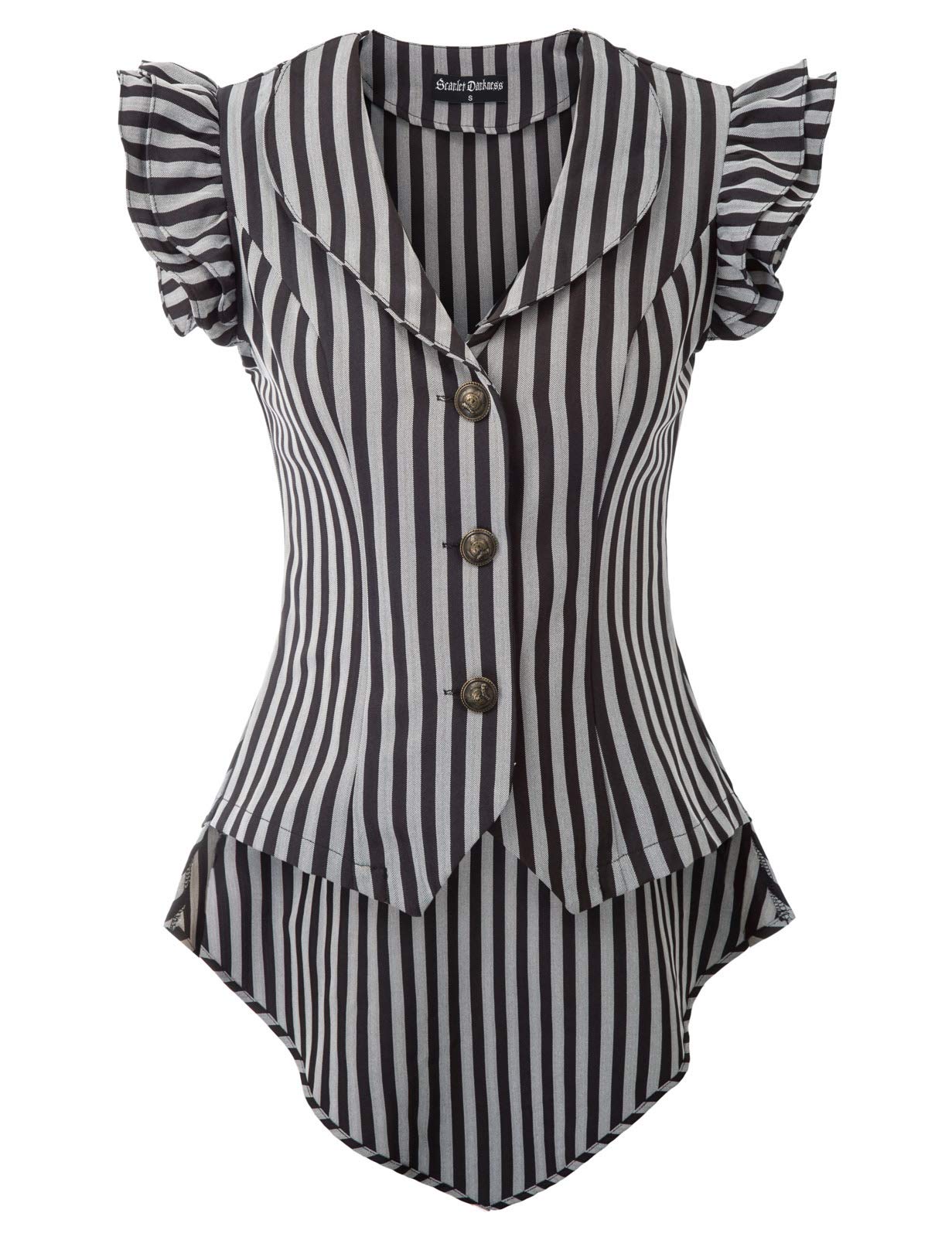 Scarlet DarknessWomen Steampunk Vest Coat Flutter Sleeves Striped Coat Jackets