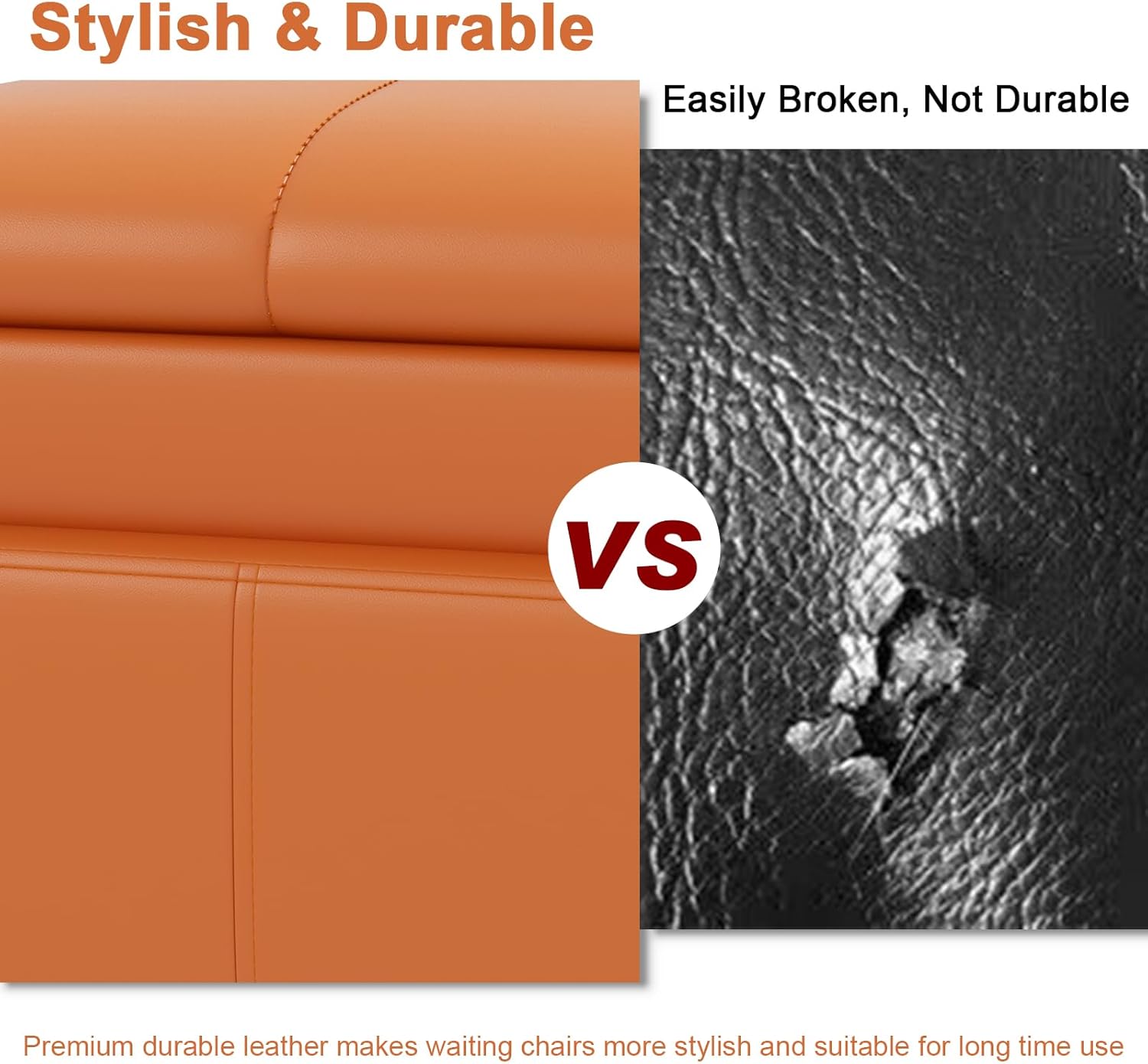 Kinsuite Waiting Room Chairs - 5-Seat Reception Chairs Modern Entryway Bench with Thickened Cushion PU Leather Living Room Bench Lobby Furniture for Office Salon Lobby, Orange