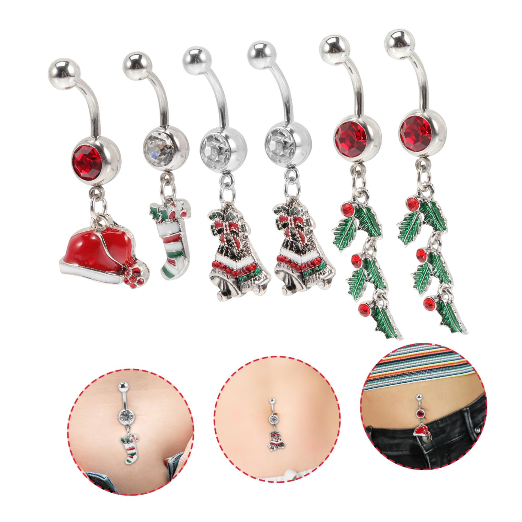 ABOOFAN Pezzi Natale All'Ombelico Ciondola Gli Della Natale Piercing All'Ombelico Ciondola Piercing Womans