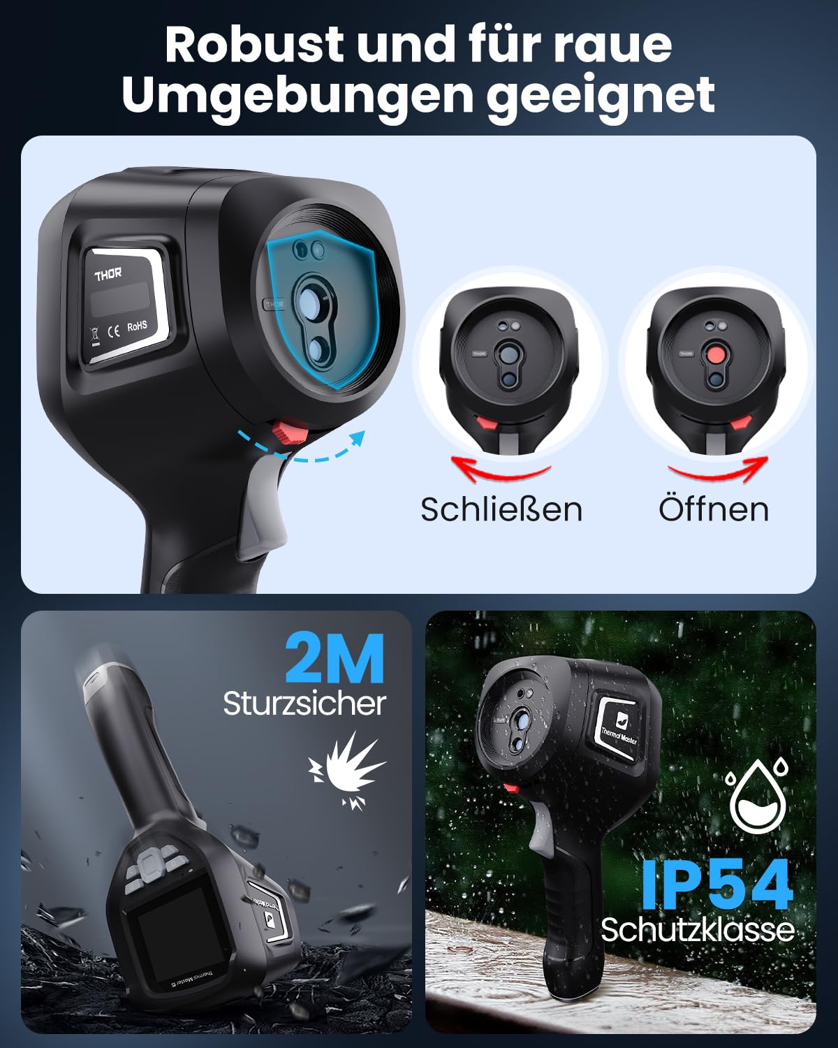 Thermal Master Thor 002 Wärmebildkamera Handheld, 512×384 X³ Auflösung, 25Hz Infrarotkamera, 3,5" IPS Display, -20°C bis 550°C, Laser, WLAN & App/PC-Analyse, IP54 für Elektro, Industrie & HLK