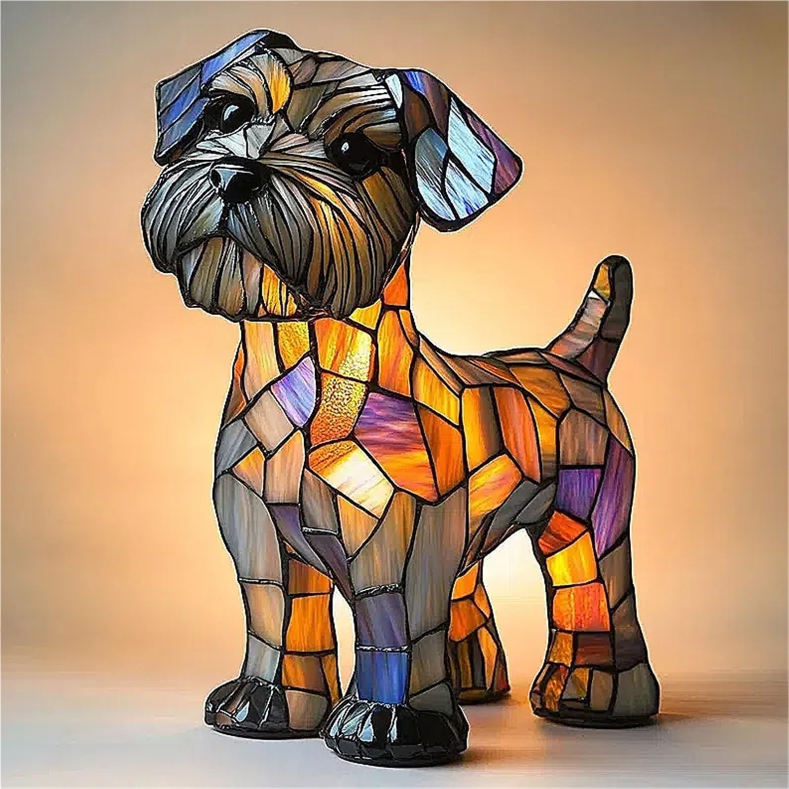Corgi Lamp, Dachshund Lamp, French Bulldog Tabletop USB Night Light, Stained Glass LED Table Lamp for Bedside Living Room Bedroom Animal Pet Lovers Home Decoration Office Decor(Schnauzer,7.8in)