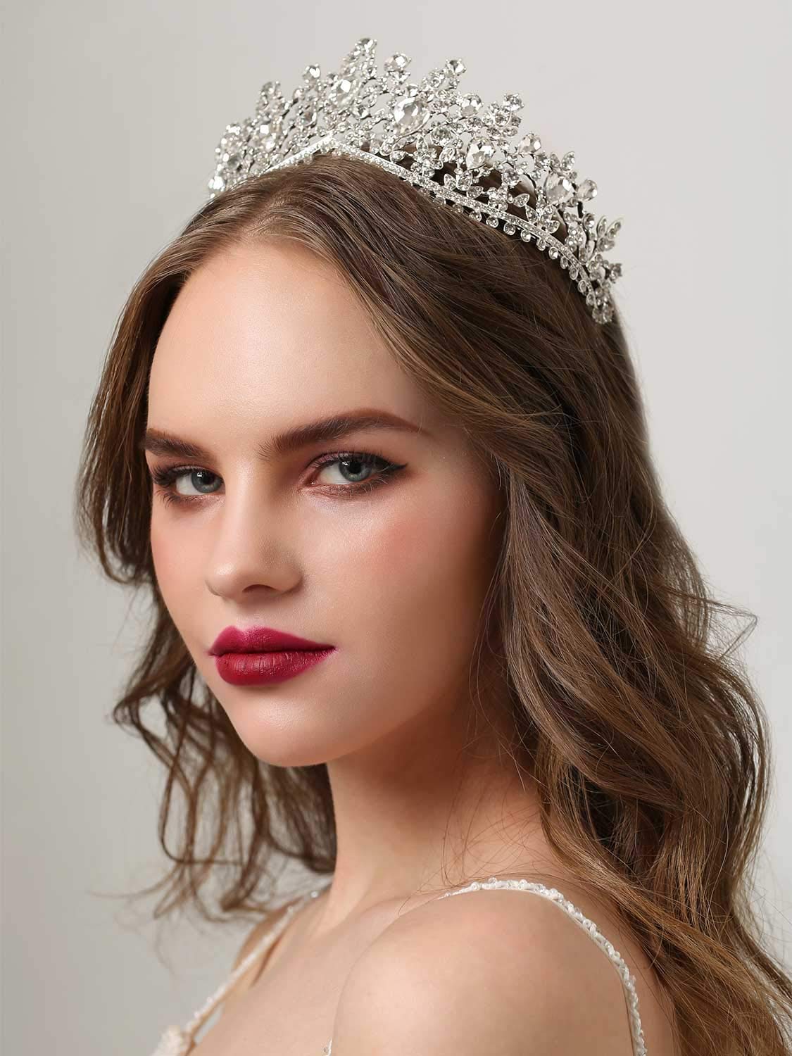 SWEETV Wedding Crown for Bride, 3-pack Tiara Earrings Necklace, Bridal Jewelry Set, Crystal Costume Party Birthday Prom Pageant Jewelry for Women for Ages 15+,Silver