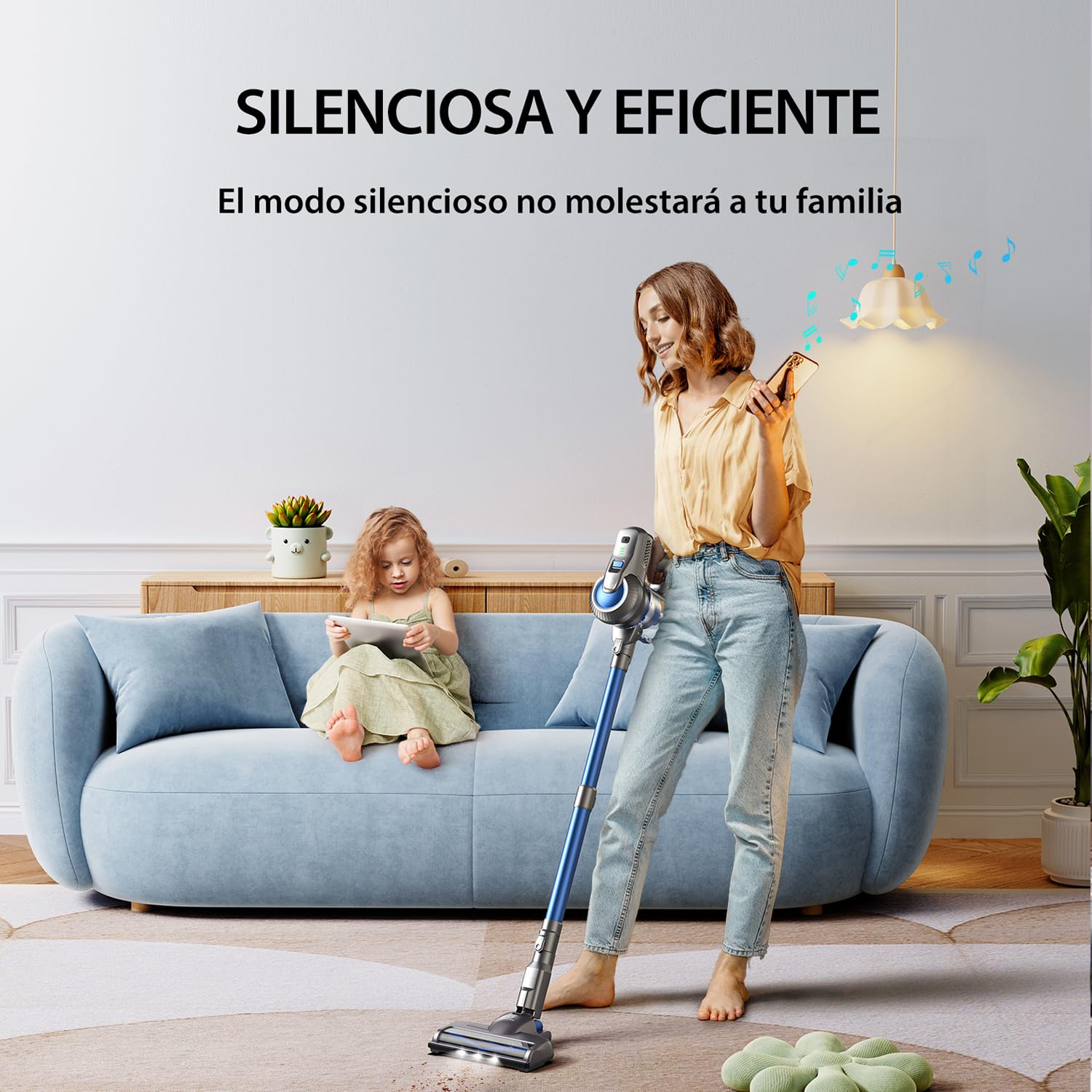 Greenote Aspiradora sin Cable,23000pa Ligero Aspiradora Inalámbrica,Aspirador Vertical con Luces LED,Multifuncional 6 en 1,Funciona 35 Mins,Peso 1,5 kg,para Suelos Duros y Alfombra de Pelo Corto