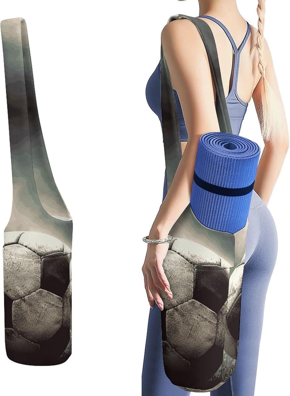 Sport Soccer Yoga Mat Bag Long Tote Yoga Bag with Large Side Pocket Yoga Mat Carrier Fit Most Size Mats