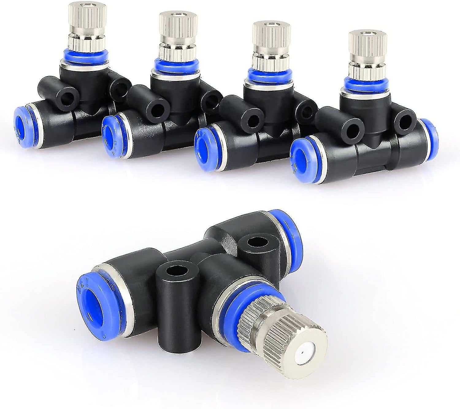 5pcs 6mm Brass Fogger Nozzles with Tee Connector | Atomization Misting Spray for Cooling, Irrigation, Greenhouse, Sanitization & Outdoor Sprinkler System