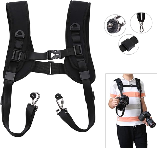 Hensych K-shaped Quick Snapshot Camera Shoulder Strap Quick Release Double Shoulder Harness Soft Pad Decompression Foam Strap Belt for DSLR Digital Cameras