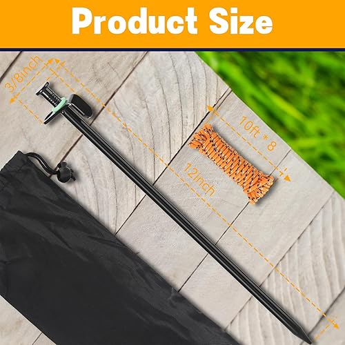 Miniatura 2 de ZOUTOG - Juego de 20 estacas de metal para tienda de campaña de 12 pulgadas con cuerdas de 8 x 10 pies y bolsas de almacenamiento, clavijas