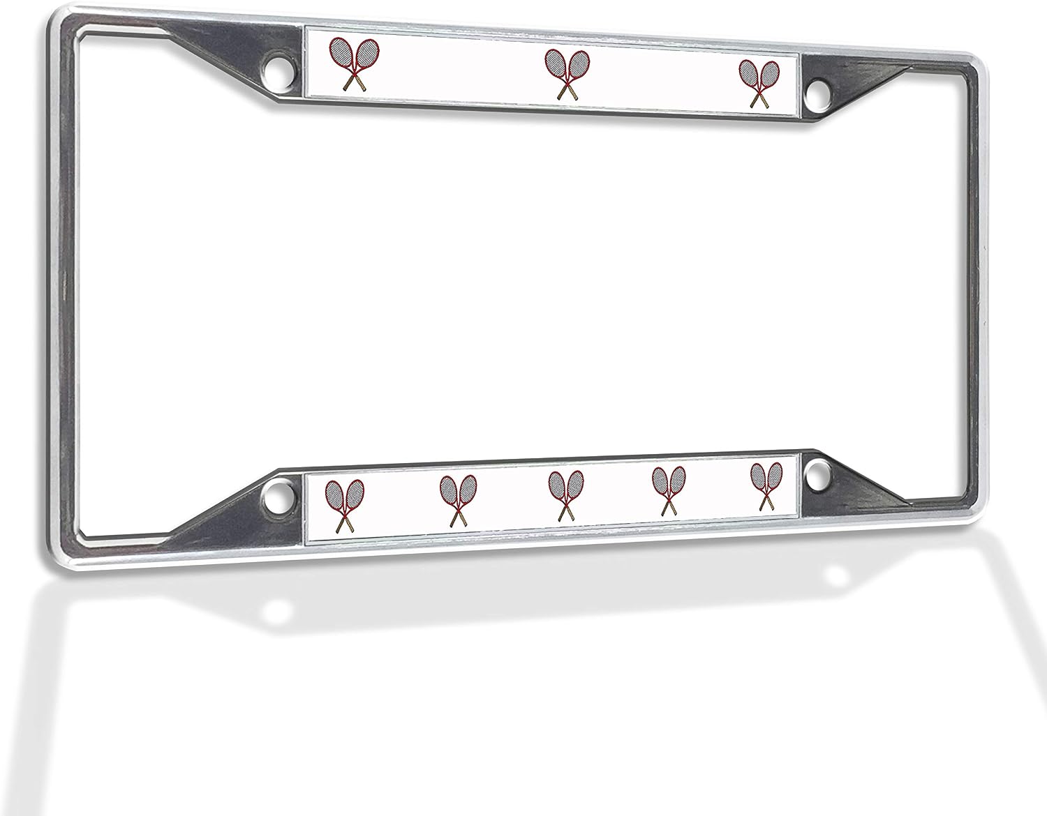 Metal Insert License Plate Frame Tennis Racquets B Weatherproof Car Accessories Chrome 4 Holes Solid Insert