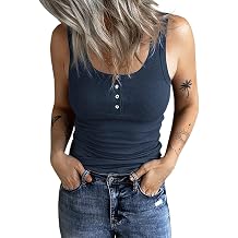 Fessceruna Women's Tops Sexy U Neck Tank Top with Buttons