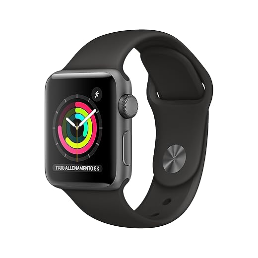 Apple Watch Series 3 (GPS, 38 mm) Cassa in Alluminio Grigio Siderale e Cinturino Sport Nero