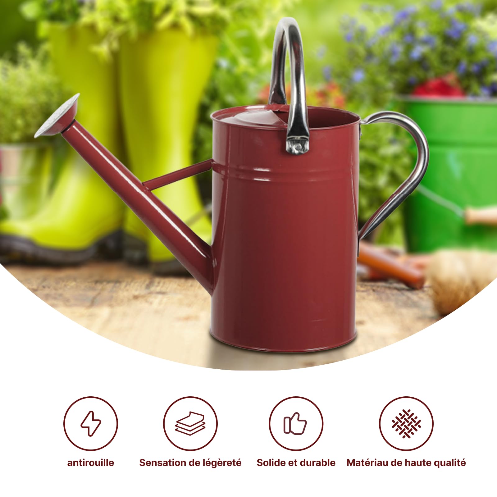 F Fityle Arrosoir 5L Grande Capacité pour Plantes, Arrosoir Jardin Professionnel avec Tête Détachable Étanche, Poignée Ergonomique en Acier Inoxydable, pour Plantes d'Intérieur et d'Extérieur, Rouge