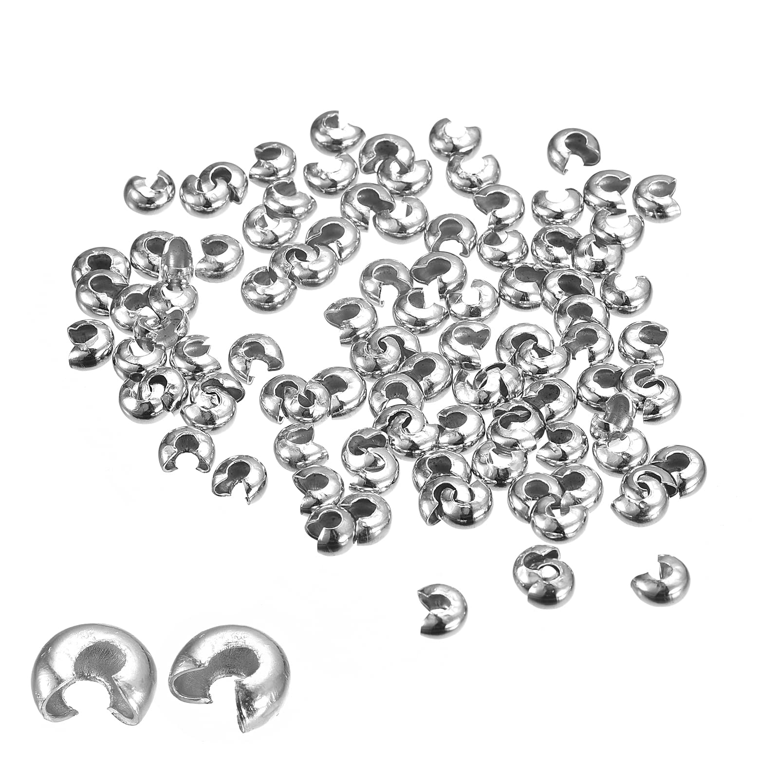 sourcing map 500Pcs Crimp Beads Covers, 5.4mm Crimp Bead Knot Covers Round Open Beads End Tips for Jewelry Making DIY, White