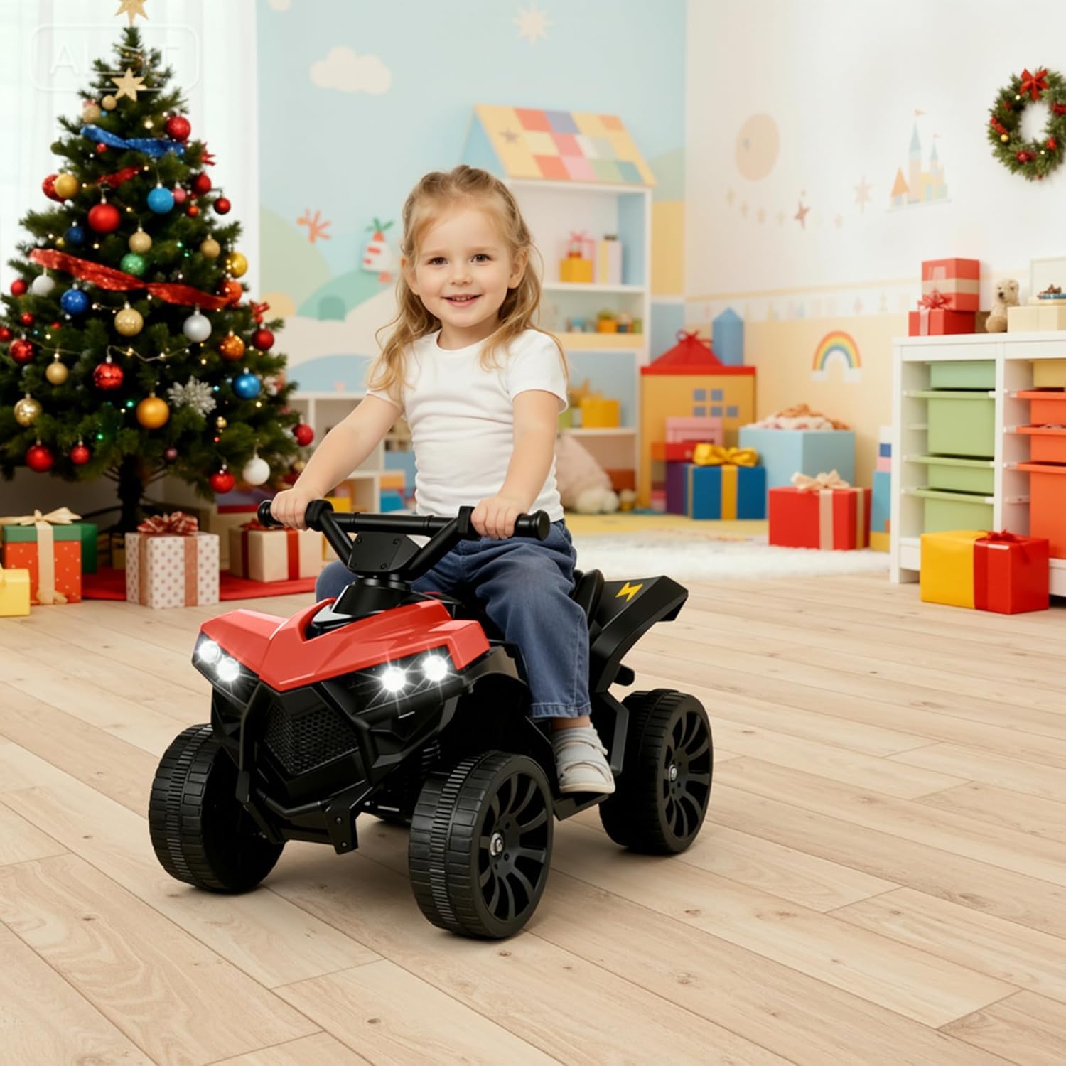 MAMIZO 6V Elektro-Quad Kinder, Kinderfahrzeug mit 3 KM/h, für ab 3-5 Jahre | Kinderquad mit LED-Scheinwerfern, Elektroauto mit 4 räder, Elektroquad mit Musik, Hupe, Vorwärts-/Rückwärtsfunktion, Rot
