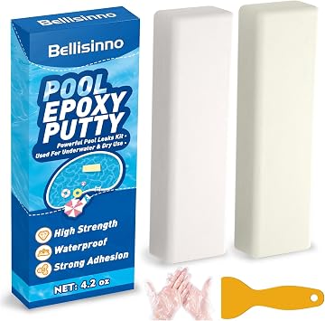 Pool Epoxy Putty, 4.2 oz. Pool Putty, Underwater or Above Fast Repair, Fix Leaks, Cracks, Filling, Sculpting, 2 Part Epoxy Putty for Tile, Concrete, Fiberglass, Cement and Other Surfaces White
