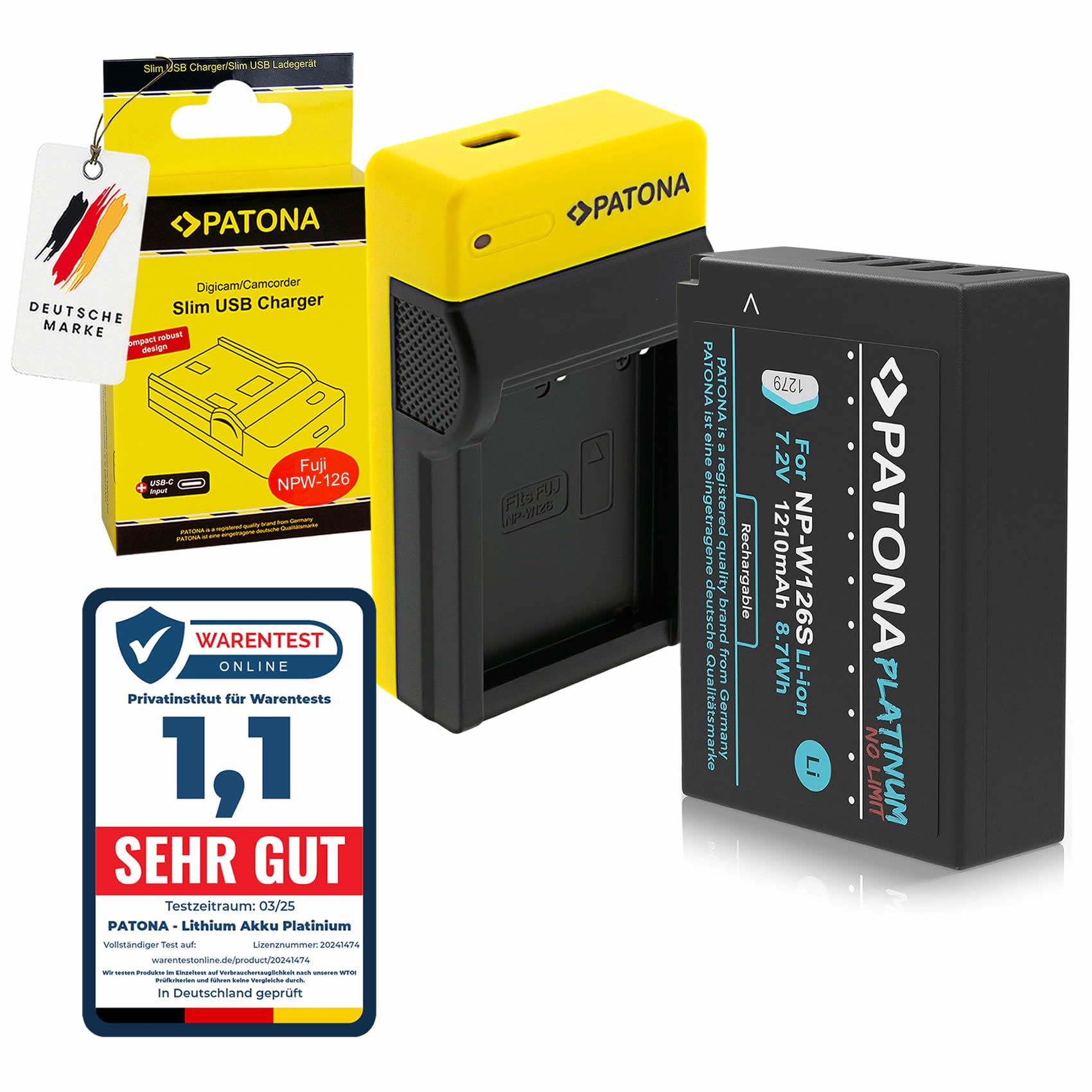 PATONA Set NP-W126s – batteria Platinum + caricatore Slim USB-C – ricambio per Fujifilm NP-W126s – per FinePix X-T1 X-T2 X-T3 X-T100 X-T200 X-Pro2 X-Pro3 X-A5 X-A7 X-A10