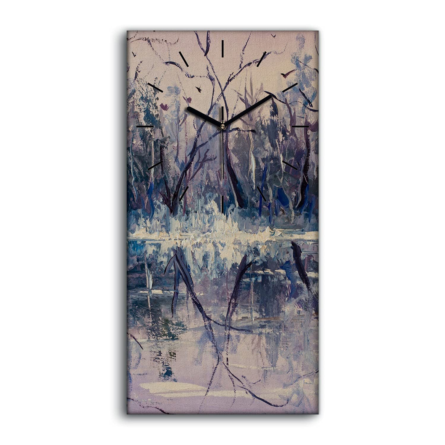 Horloge sur toile 30x60cm la rivière dans la forêt d'hiver pour décoration murale de salon
