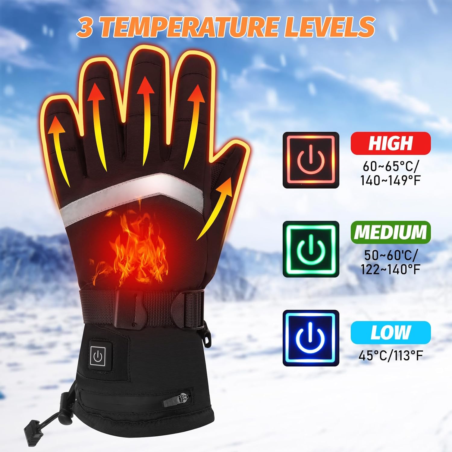 Heated Gloves for Men Women - 5V 5000mAh Rechargeable Heating Gloves 3 Heating Levels Electric Non-Slip Heated Gloves, Hand Warmer for Winter Skiing Motorcycle Cycling Camping - Image 2