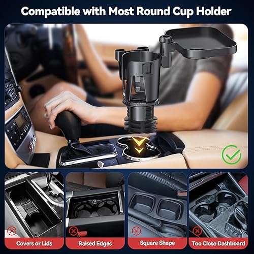 Miniatura 7 de KDD Expansor de portavasos para automóvil, adaptador de portavasos 3 en 1 con base ajustable, soporte para teléfono desmontable y bandeja