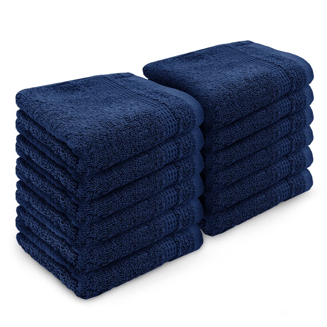 Velosso 12 Pack Premium Soft 100% Egyptian Cotton Ring Spun Soft Feel Face Cloths Flannel High Absorbent Spa, Gym, Sauna Face Towel (Navy Blue)