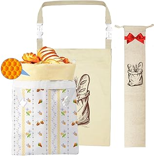 2 Pack Beeswax Bread Bags for Sourdough & Homemade Bread, Reusable Bread Bag, Shoulder Strap Beeswax Bags, Extra Large Food Storage Cotton Bag, with Free 1 Pack Beeswax-free Lining Baguette Bag