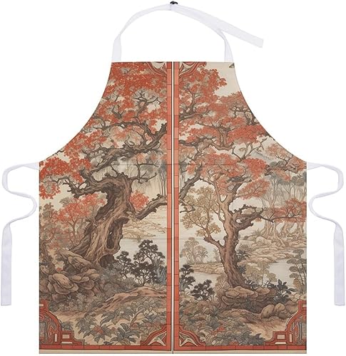 Miniatura 7 de MUSM Apron for Adults - 27.6 X 31.5 Inch, Heavy-Duty Polyester Aprons with Two Large Pockets, Waterproof Some Flowers And Trees Kitchen Apron for