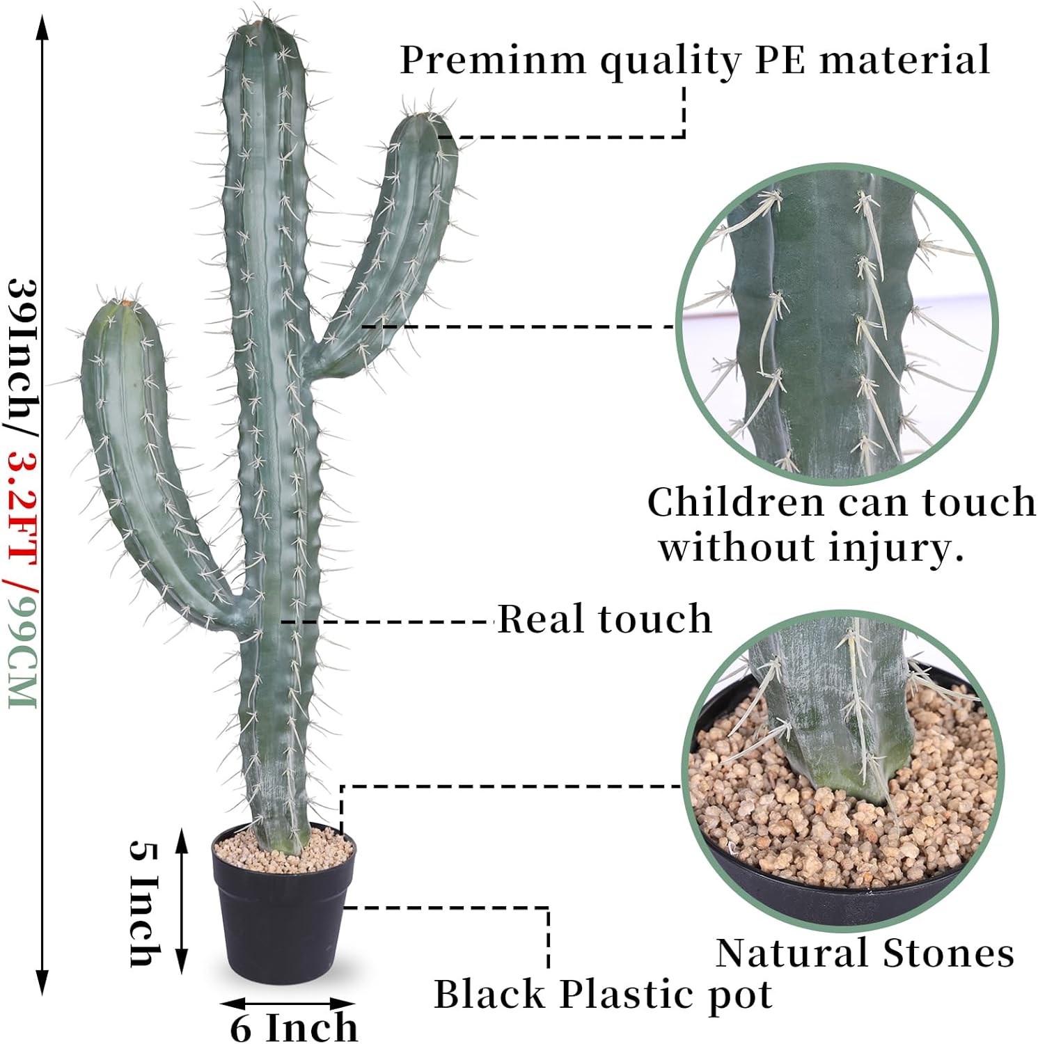 Artificial Cactus Fake Cacti 39"（3.2FT） Faux Potted Cactus Plants for Home Office Store Décor