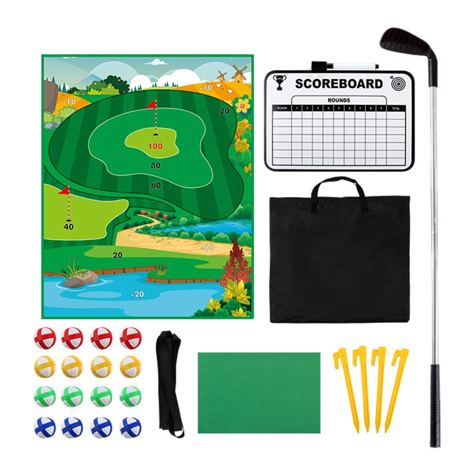 Premium Chipping Golf Set, Outdoor Golf Game Set, Golfs Chipping Game Indoor Outdoor Golfs Training Aids, Interactive Fun Practice Mat Putting Green Sticky Training Equipment For Outdoors Home Indoor