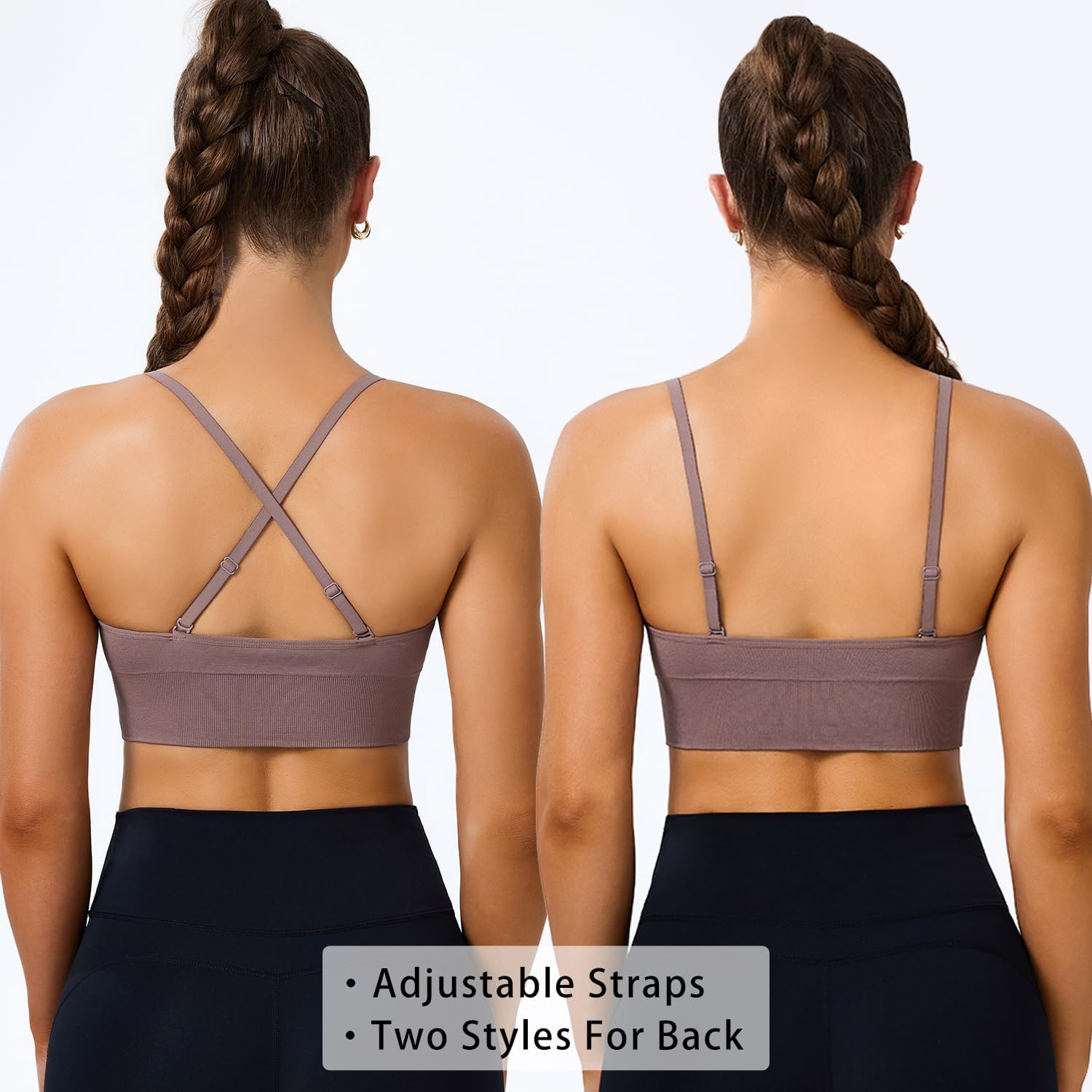 BLUELILY Adjustable Deep V Neck Bras 3/5 Pack Sports Bras for Women Padded Seamless Spaghetti Strap Criss Cross Yoga Bras - Image 5