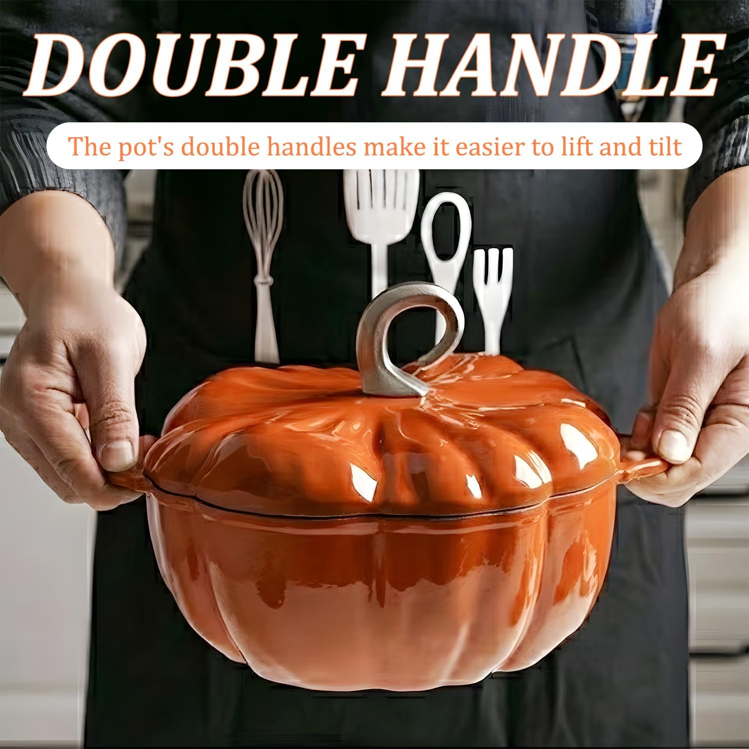 Pumpkin Cast Iron Dutch Oven, 4qt Pumpkin-Shaped Cocotte, Enamel Cast Iron Cooking Pot with Lid, Soup Pot - Serves 3-5, Christmas Thanksgiving Decor Gift, for Various Stoves