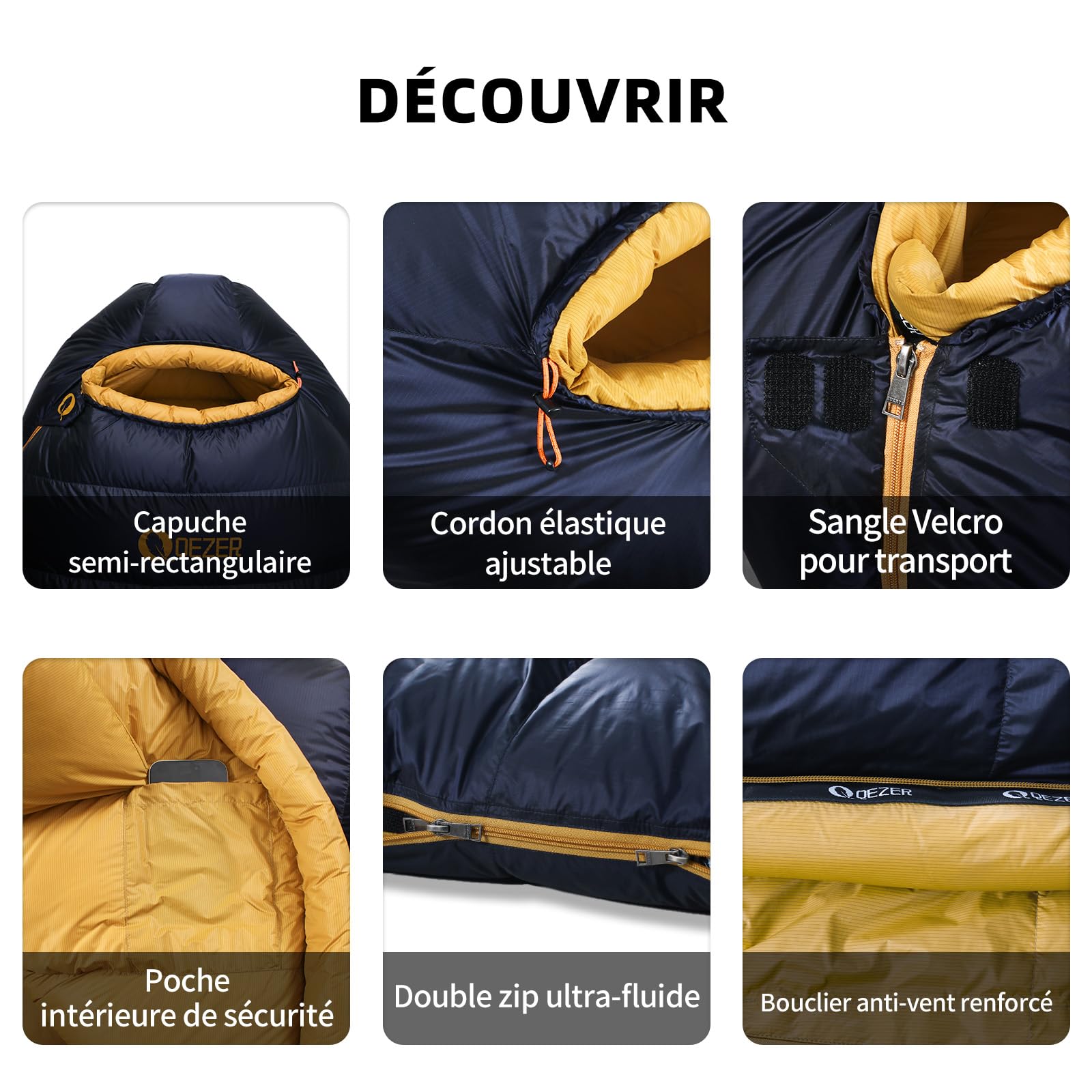 Sac de Couchage en Duvet, Sac de Couchage Adulte avec Doublure Antistatique en graphène, Pouvoir gonflant de 620 FP, 1450 grammes, 0°C, Convient pour Le Camping, la randonnée