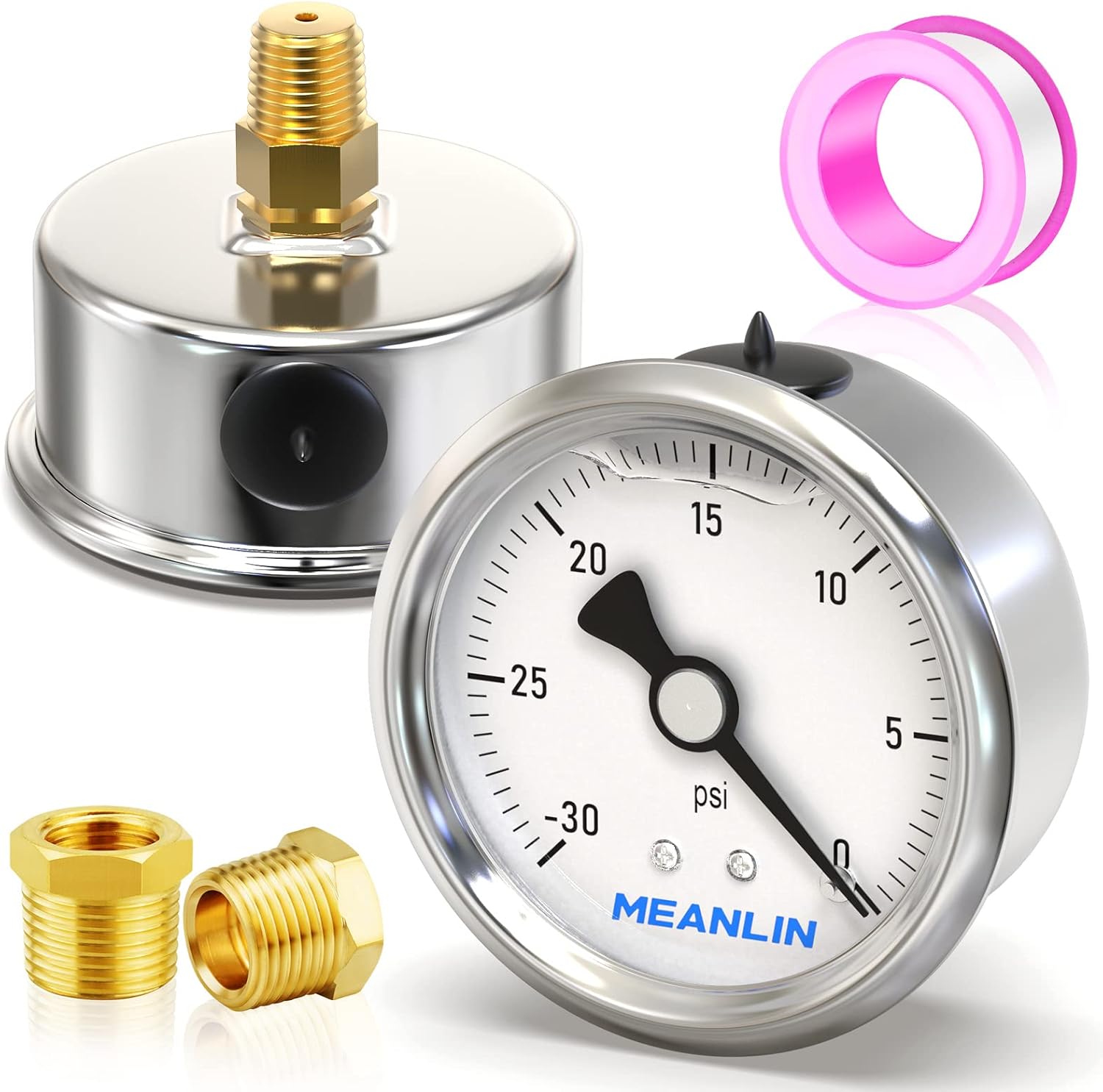 MEANLIN MEASURE 0~100Psi Stainless Steel 1/4" NPT 2.5" FACE DIAL Liquid Filled Pressure Gauge WOG Water Oil Gas Lower Mount : Industrial & Scientific